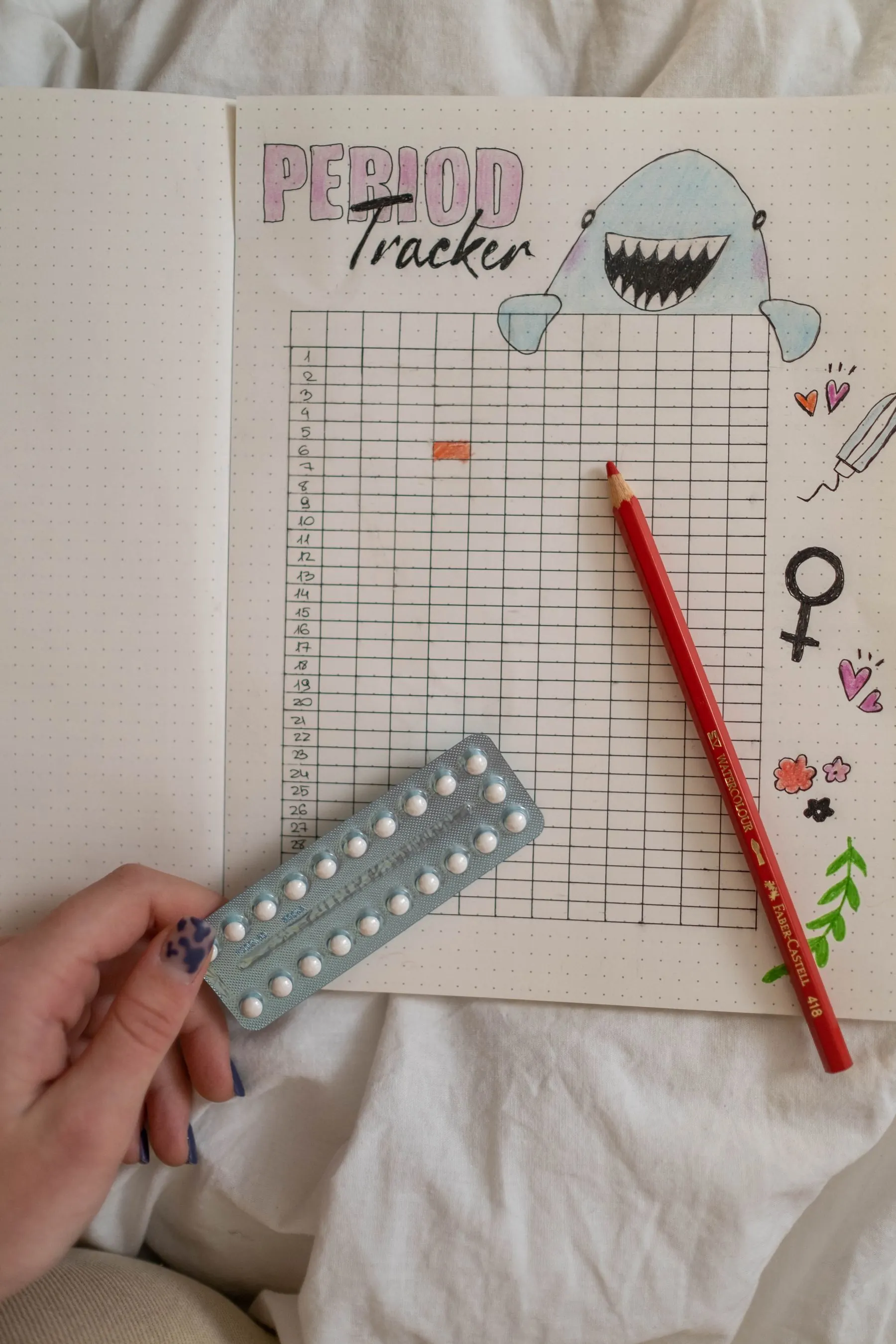 Caderno de acompanhamento do ciclo menstrual com pílula contracetiva